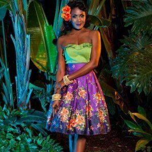 Deadly Dames / Pinup Girl / PUG Kinky Box Pleat Skirt Tiki Purple in Medium
